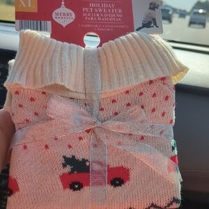 Holiday Pet Sweater with Red and Cream Design